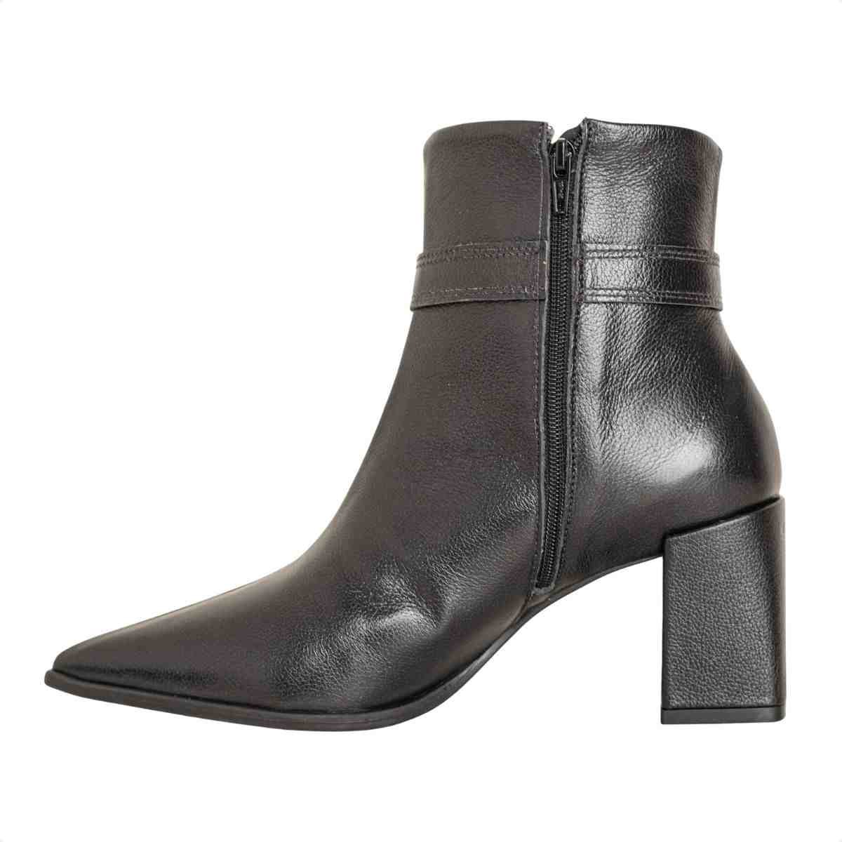 Bota Feminina Dm Cano Médio Em Couro Com Salto Bloco Veneto Preto Preto 5