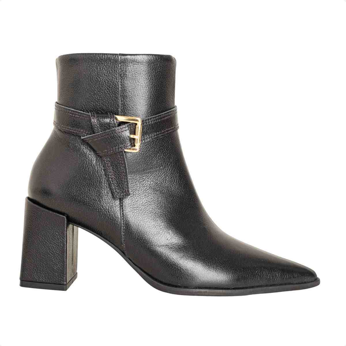 Bota Feminina Dm Cano Médio Em Couro Com Salto Bloco Veneto Preto