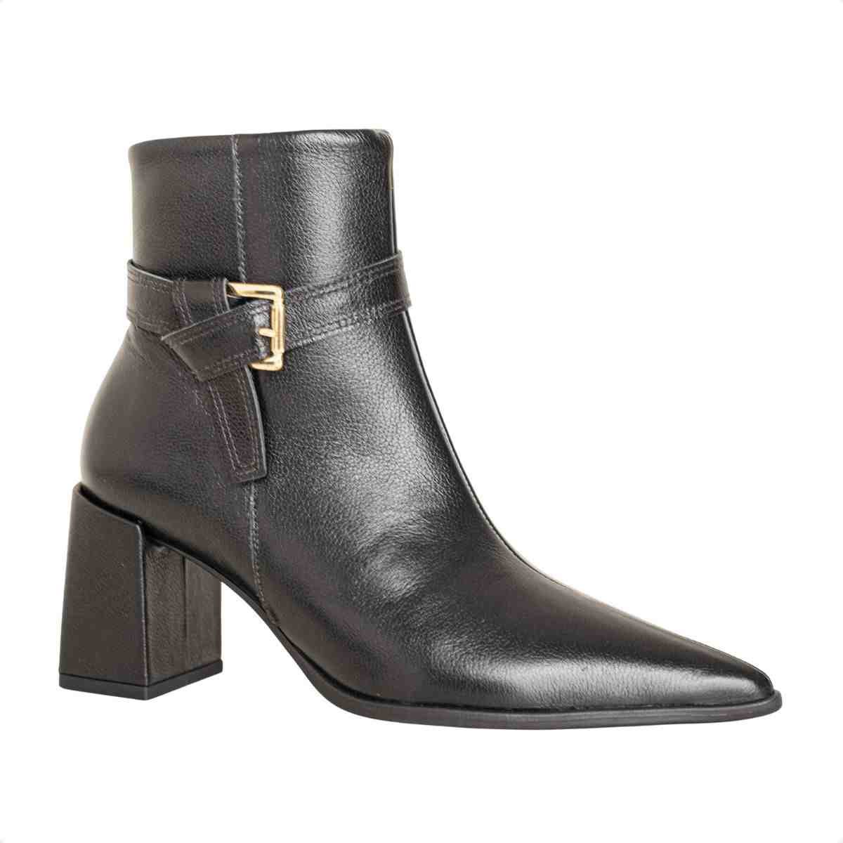 Bota Feminina Dm Cano Médio Em Couro Com Salto Bloco Veneto Preto Preto 2