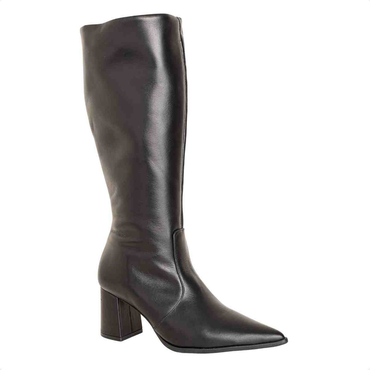 Bota Feminina Dm Cano Alto Em Couro Com Salto Bloco Veneto Preto Preto 2