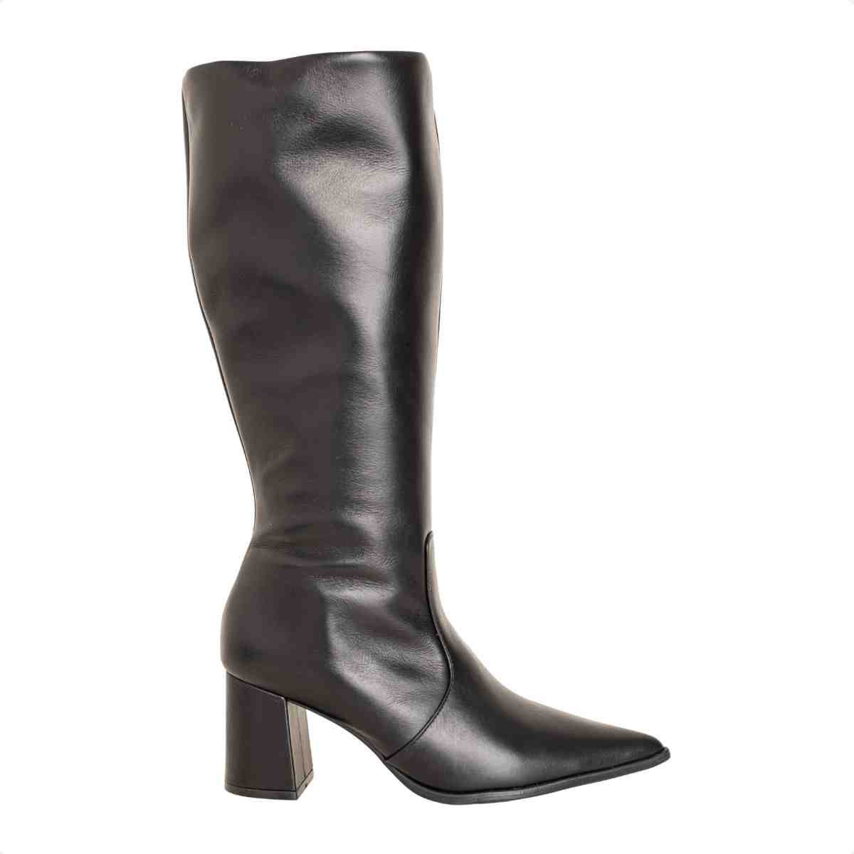 Bota Feminina Dm Cano Alto Em Couro Com Salto Bloco Veneto Preto