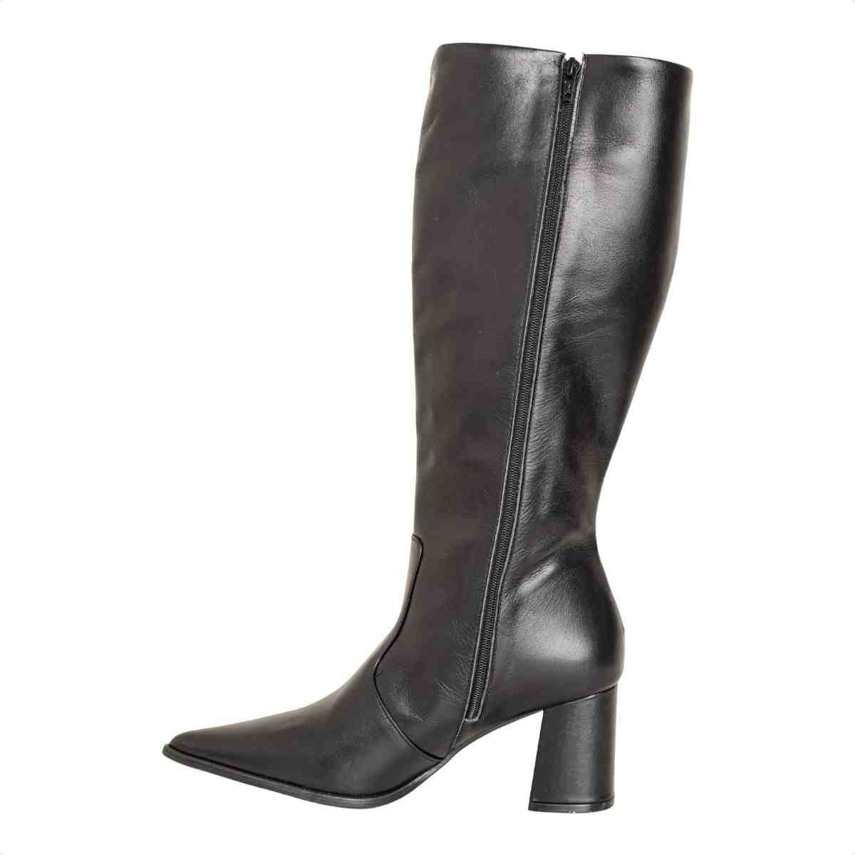 Bota Feminina Dm Cano Alto Em Couro Com Salto Bloco Veneto Preto Preto 5