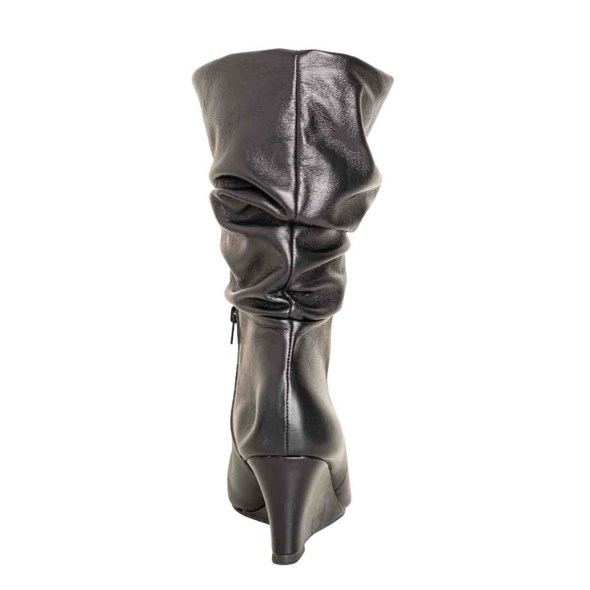 Bota Feminina Dm Cano Alto Em Couro Com Salto Anabela Preta Preto 4
