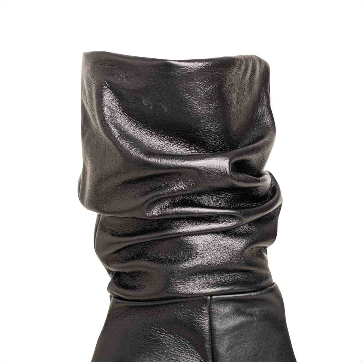 Bota Feminina Dm Cano Alto Em Couro Com Salto Anabela Preta Preto 3