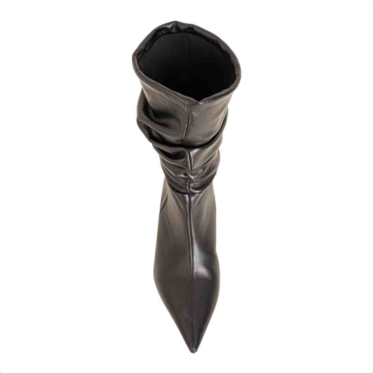 Bota Feminina Dm Cano Alto Em Couro Com Salto Anabela Preta Preto 6