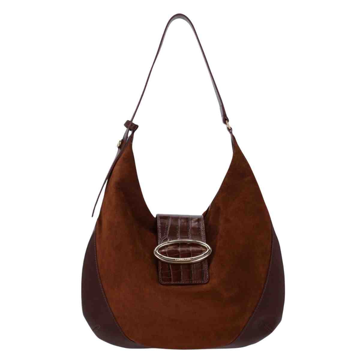Bolsa Feminina Hobo Grande Luz Da Lua Camurça Trufa