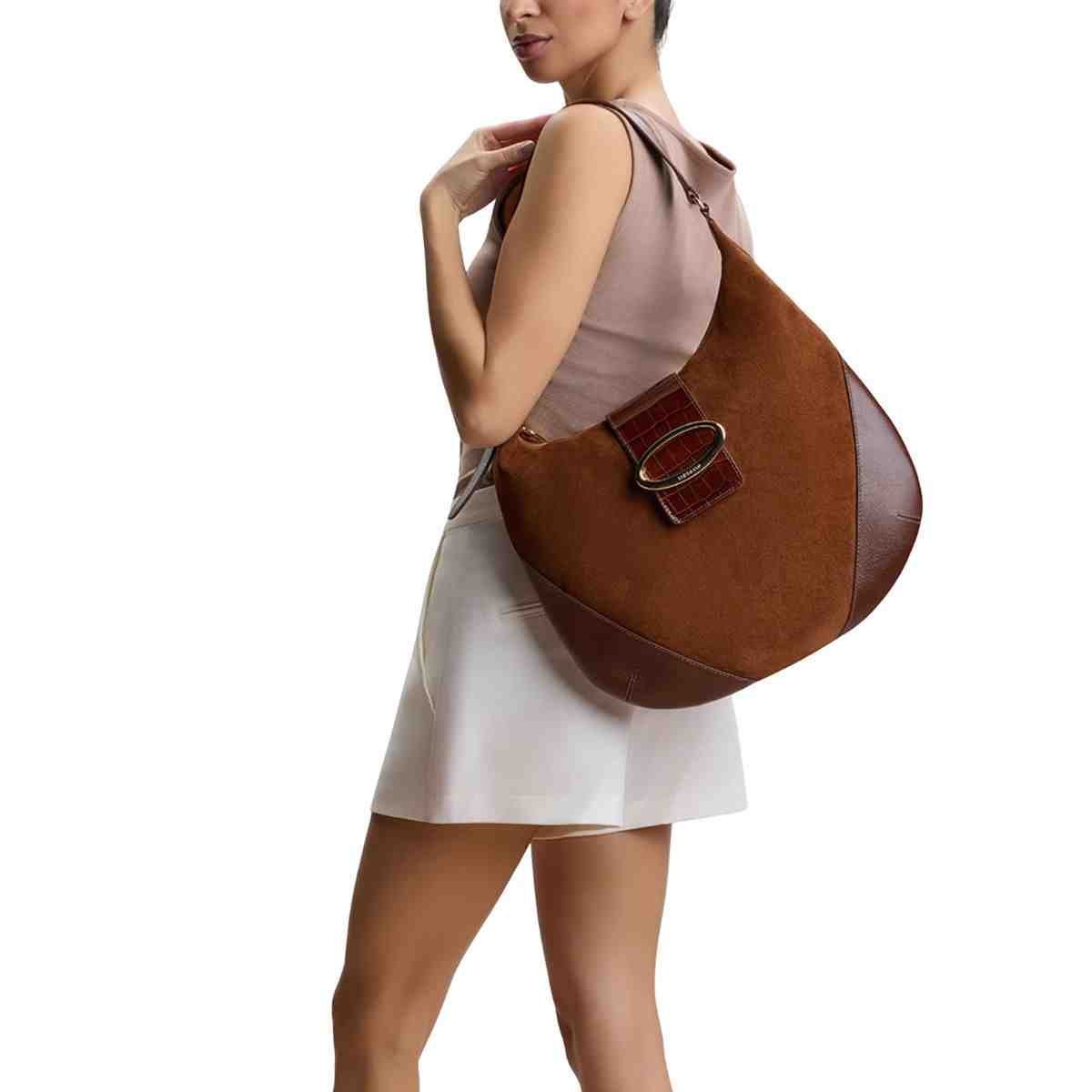 Bolsa Feminina Hobo Grande Luz Da Lua Camurça Trufa Marrom 3