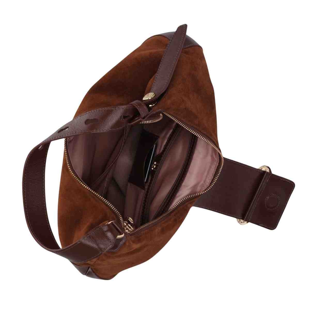 Bolsa Feminina Hobo Grande Luz Da Lua Camurça Trufa Marrom 4