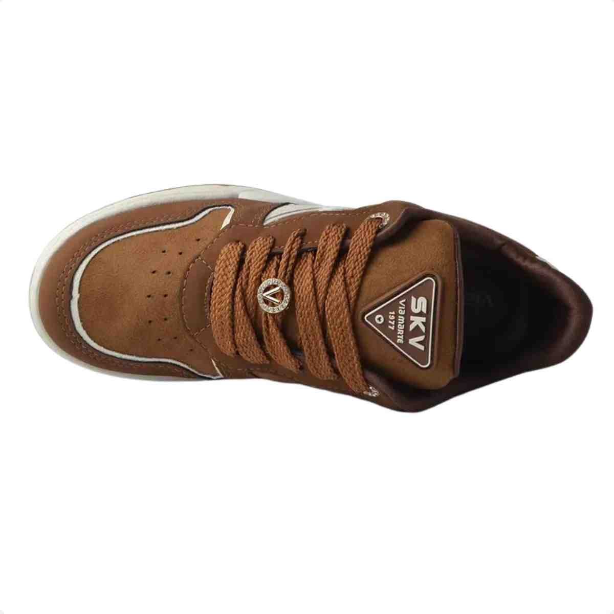 Tênis Casual Feminino Via Marte Chocolate Marfim Bege Marrom 5