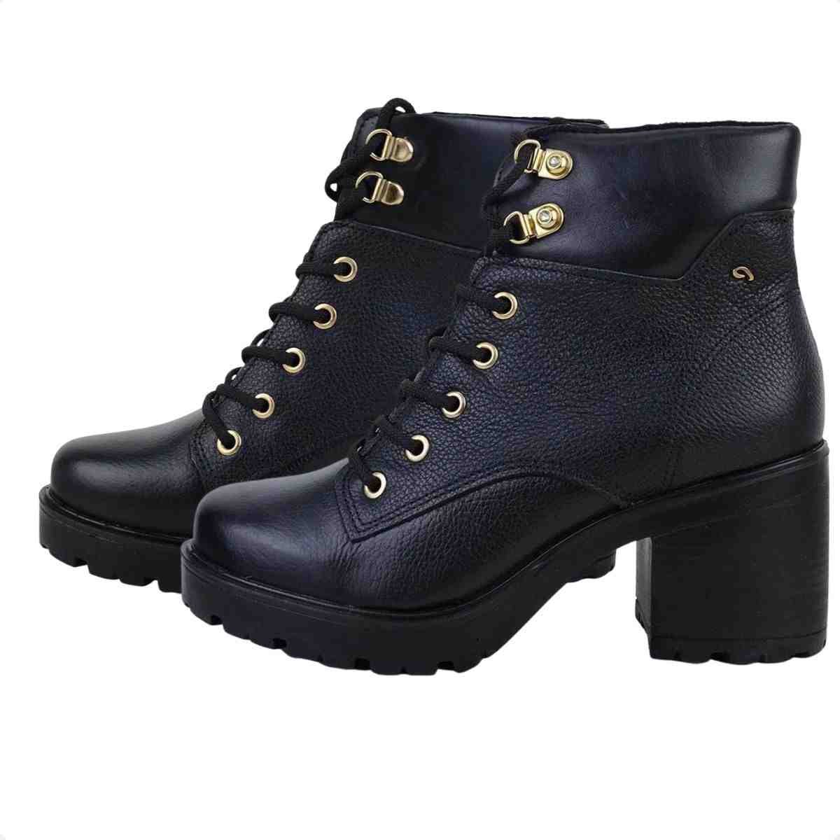 Bota Feminina Coturno Pegada Preto Preto 5