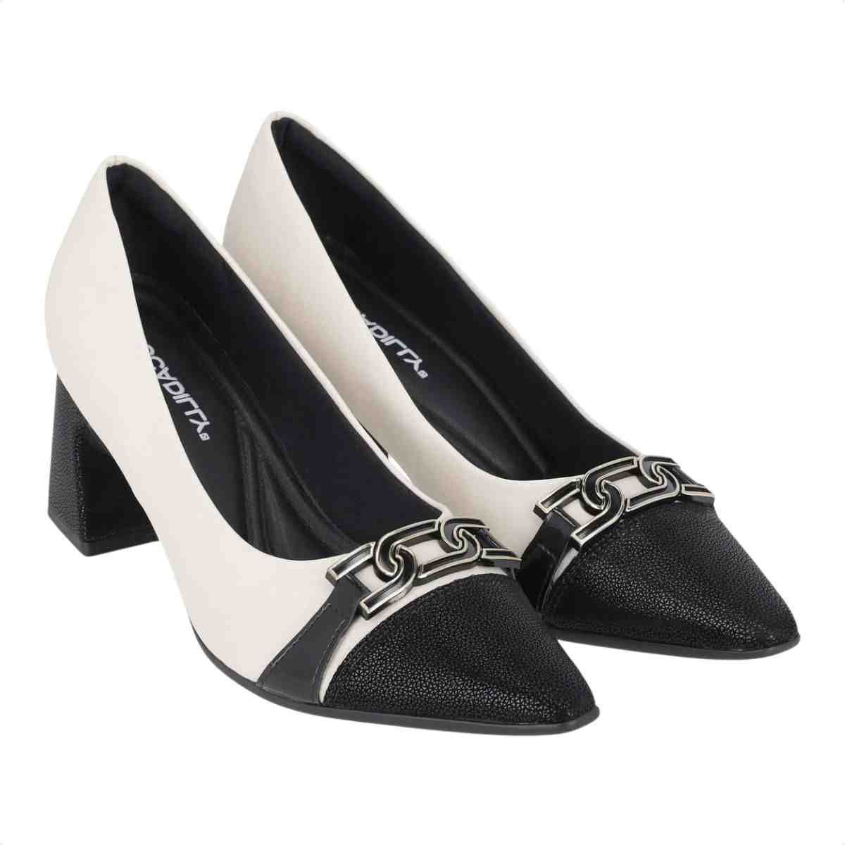 Sapato Scarpin Feminino Piccadilly Branco Preto Off White/Preto 3