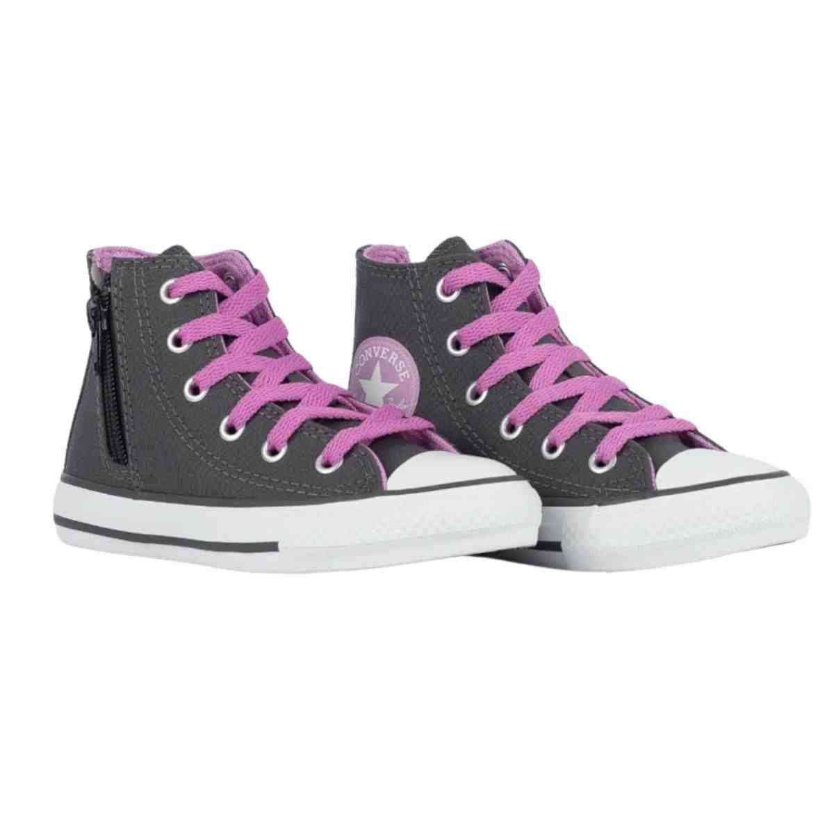 Tênis Casual Infantil Converse All Star Side Zip Chumbo E Rosa Cinza 2