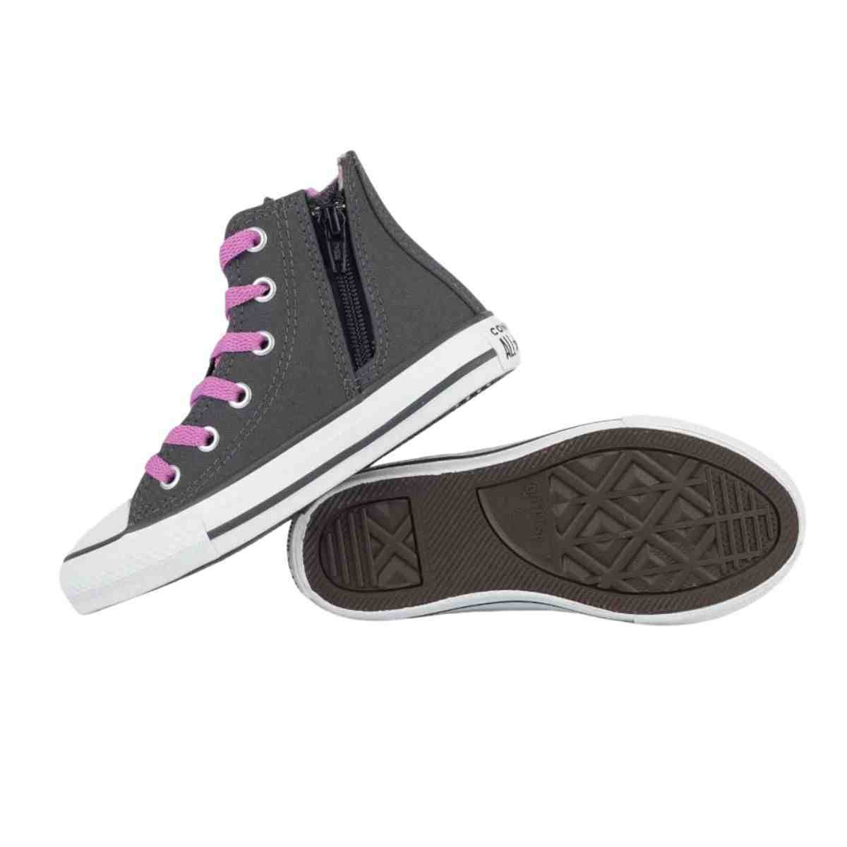 Tênis Casual Infantil Converse All Star Side Zip Chumbo E Rosa Cinza 3