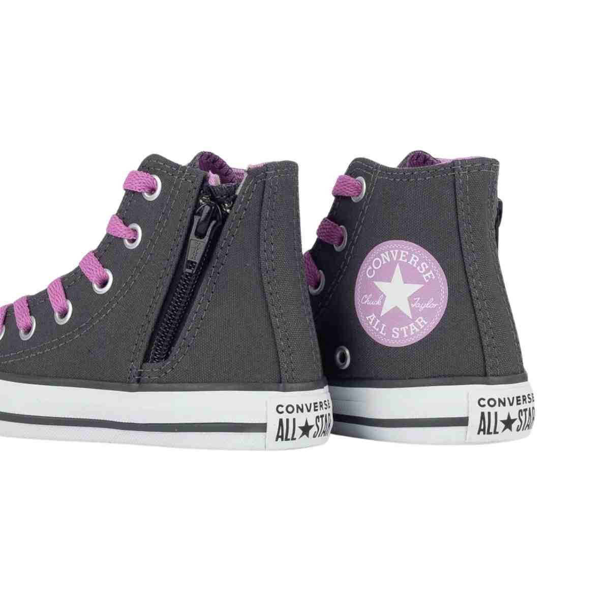 Tênis Casual Infantil Converse All Star Side Zip Chumbo E Rosa Cinza 4