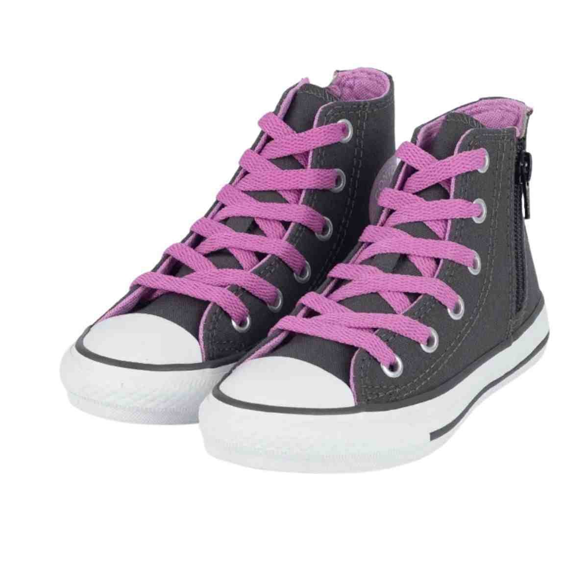 Tênis Casual Infantil Converse All Star Side Zip Chumbo E Rosa Cinza 5