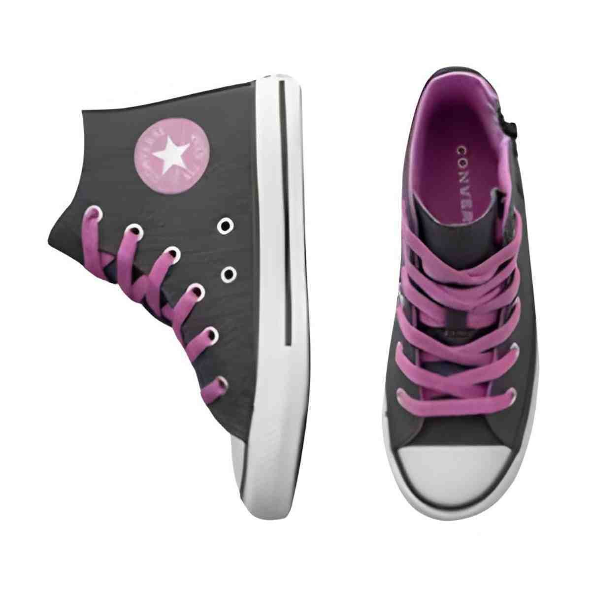 Tênis Casual Infantil Converse All Star Side Zip Chumbo E Rosa Cinza 6
