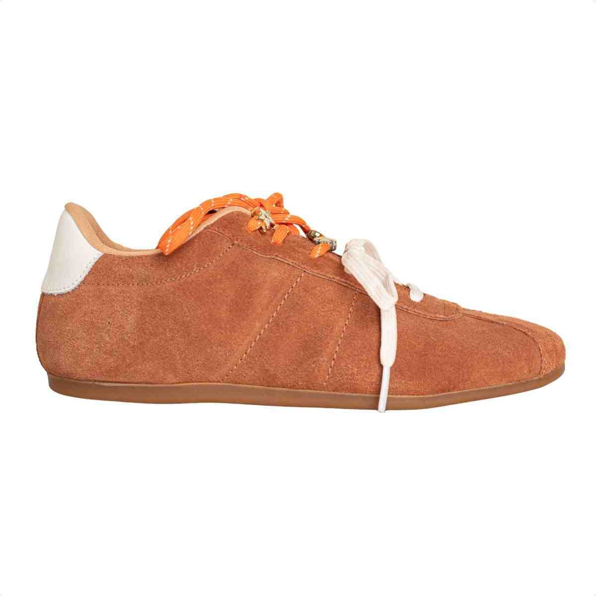 Tênis Feminino Casual Dm Chuteira Em Couro Suede Caramelo