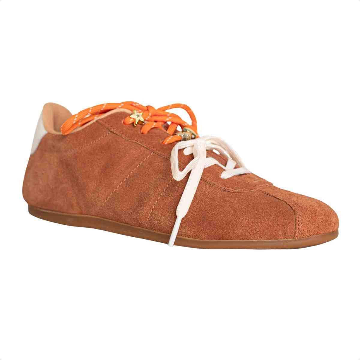 Tênis Feminino Casual Dm Chuteira Em Couro Suede Caramelo Marrom 2