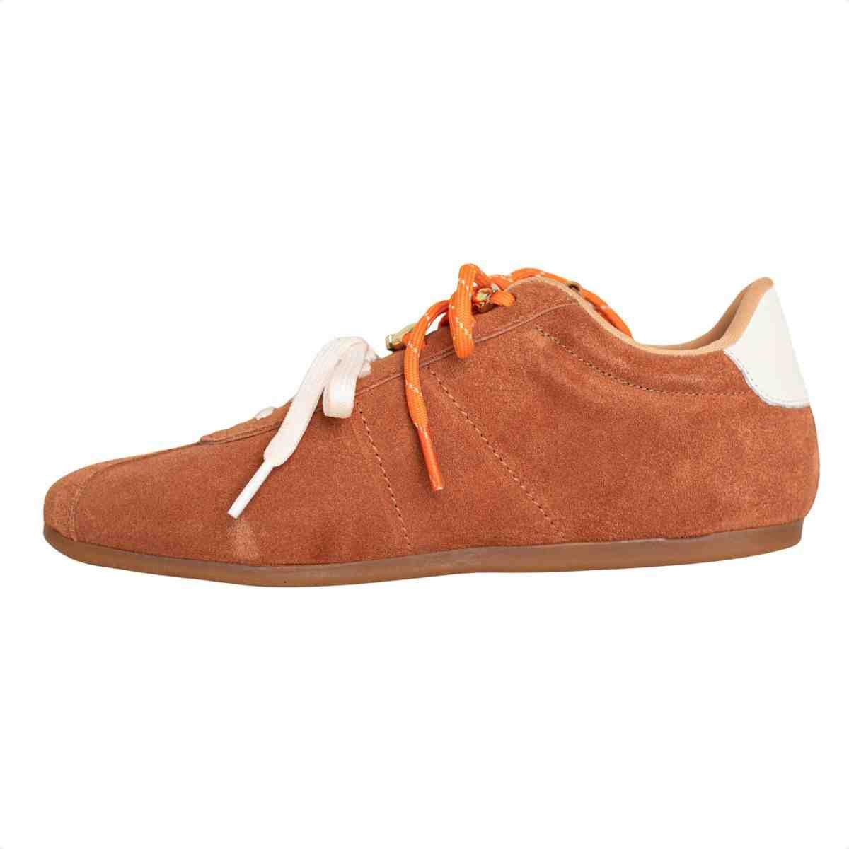 Tênis Feminino Casual Dm Chuteira Em Couro Suede Caramelo Marrom 5