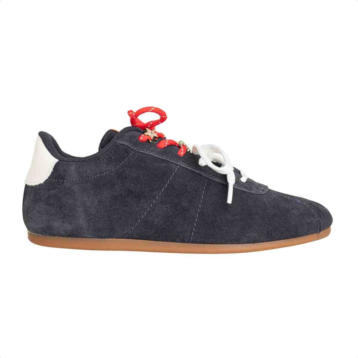 Tênis Feminino Casual Dm Chueteira Em Couro Suede Marinho
