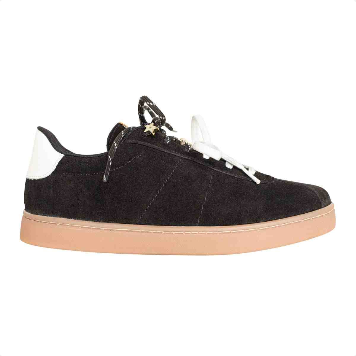 Tênis Feminino Casual Dm Chuteira Em Couro Suede Preto