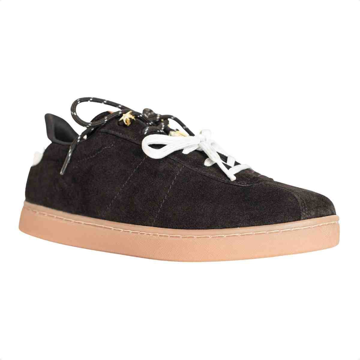 Tênis Feminino Casual Dm Chuteira Em Couro Suede Preto Preto 2