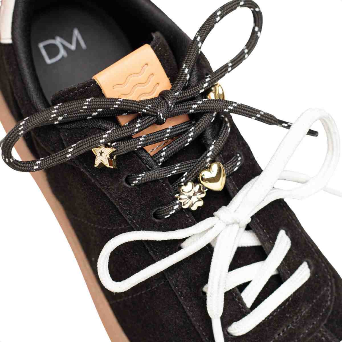 Tênis Feminino Casual Dm Chuteira Em Couro Suede Preto Preto 3