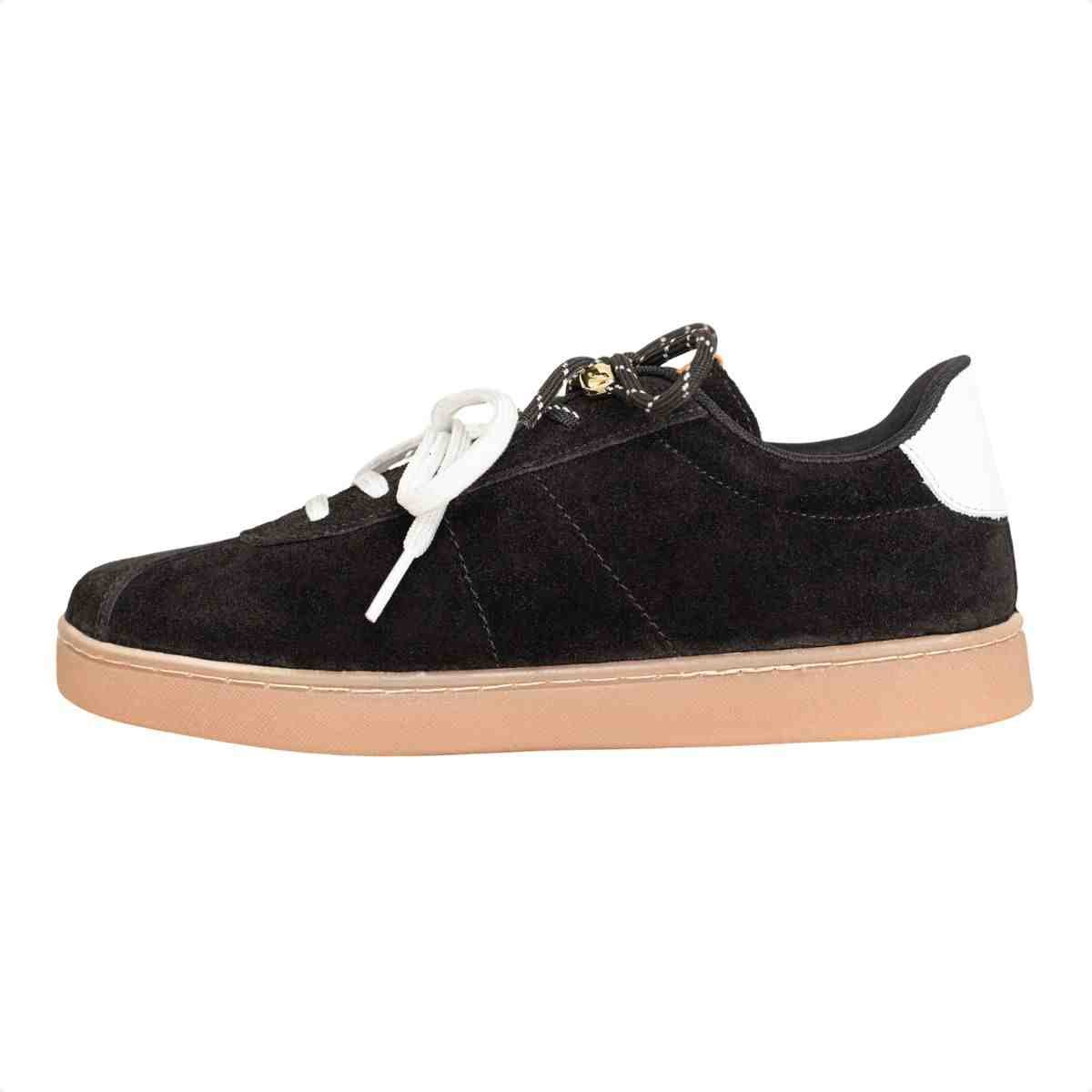 Tênis Feminino Casual Dm Chuteira Em Couro Suede Preto Preto 5