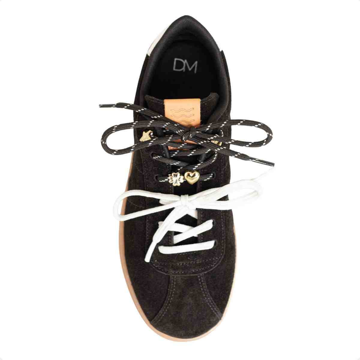 Tênis Feminino Casual Dm Chuteira Em Couro Suede Preto Preto 6