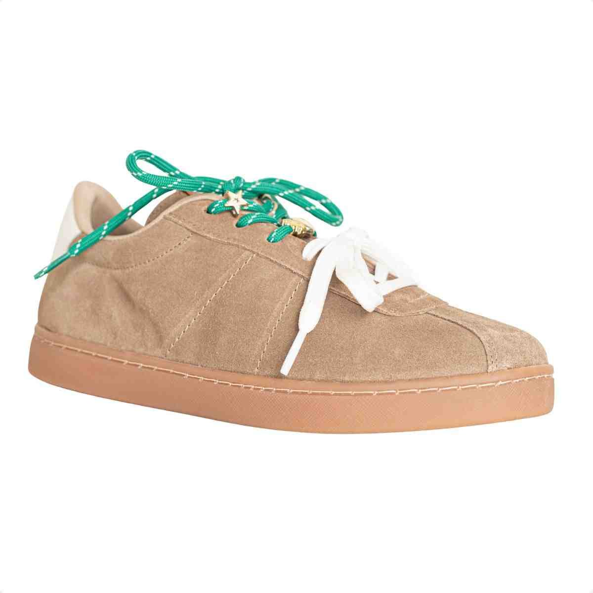 Tênis Feminino Casual Dm Chuteira Em Couro Suede Taupe Marrom 2