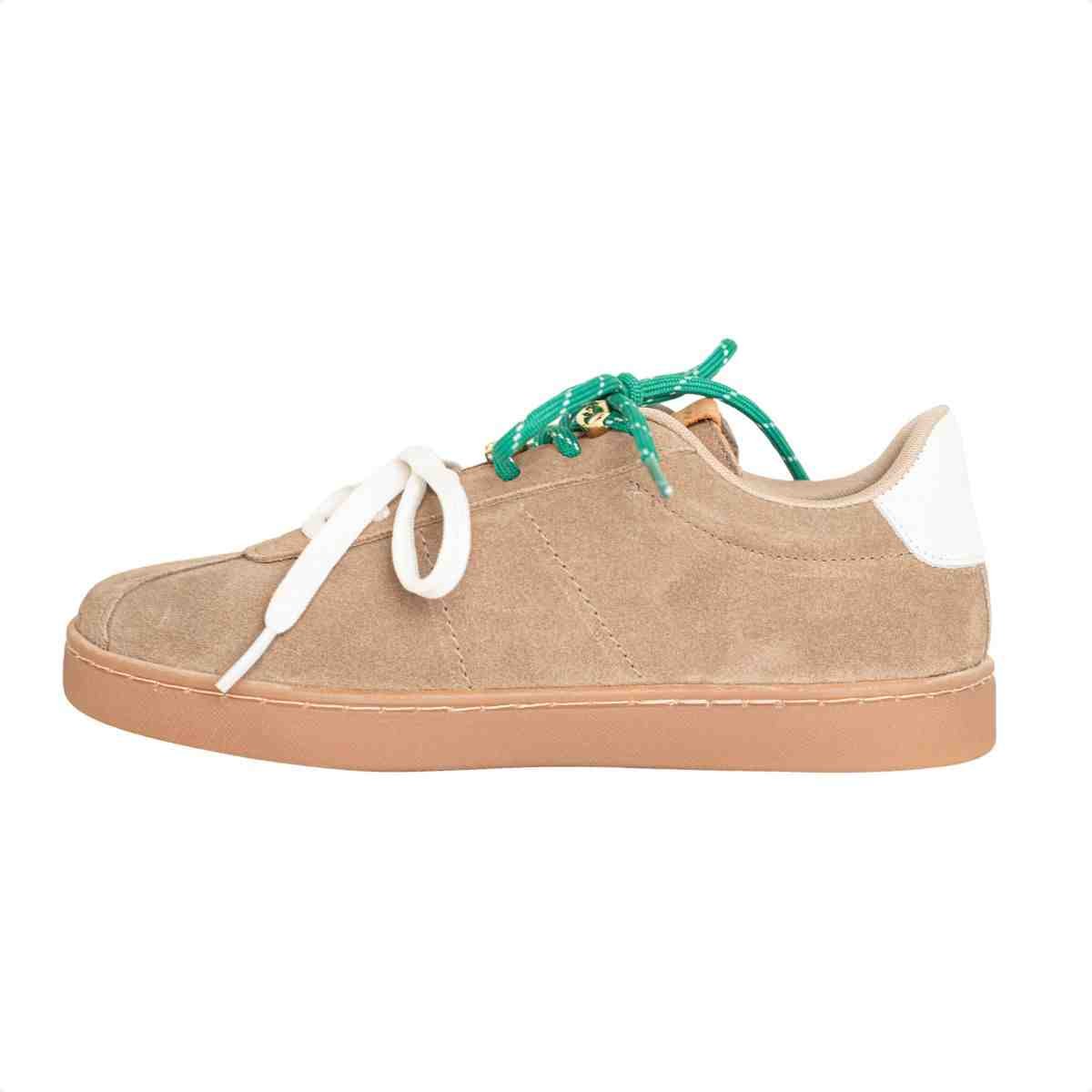 Tênis Feminino Casual Dm Chuteira Em Couro Suede Taupe Marrom 5