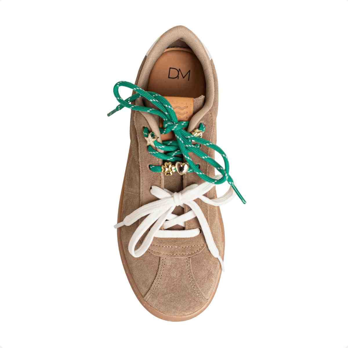 Tênis Feminino Casual Dm Chuteira Em Couro Suede Taupe Marrom 6