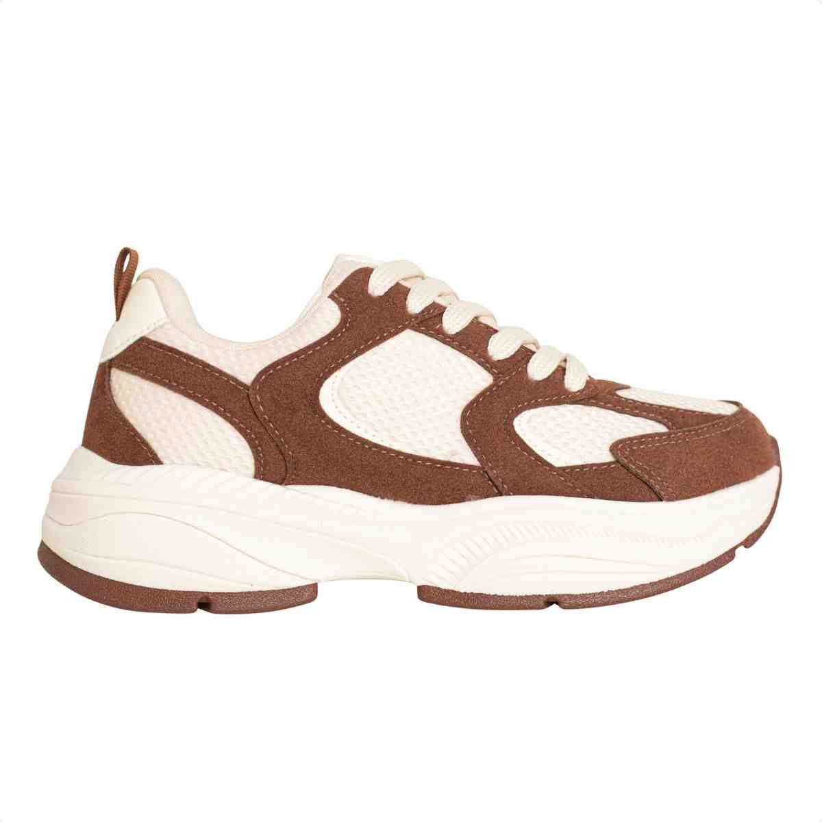 Tênis Feminino Casual Chunky Dm Bege E Marrom
