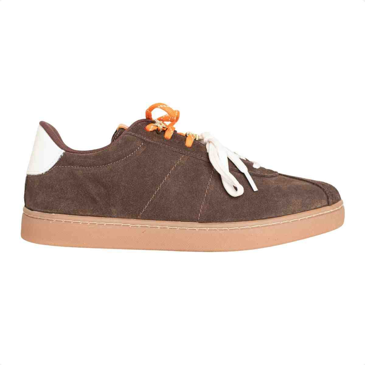 Tênis Feminino Casual Dm Chuteira Em Couro Suede Café