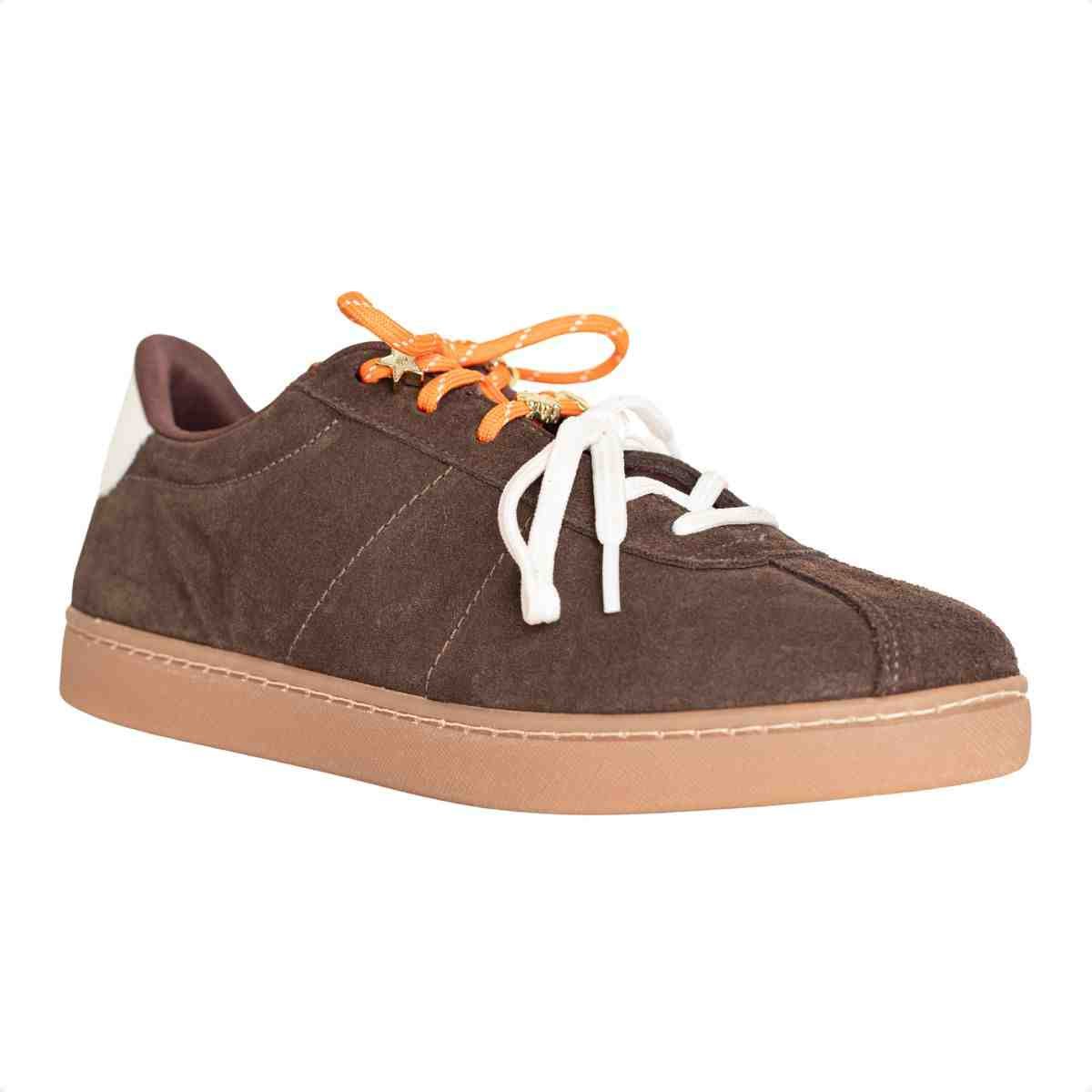 Tênis Feminino Casual Dm Chuteira Em Couro Suede Café Marrom 2