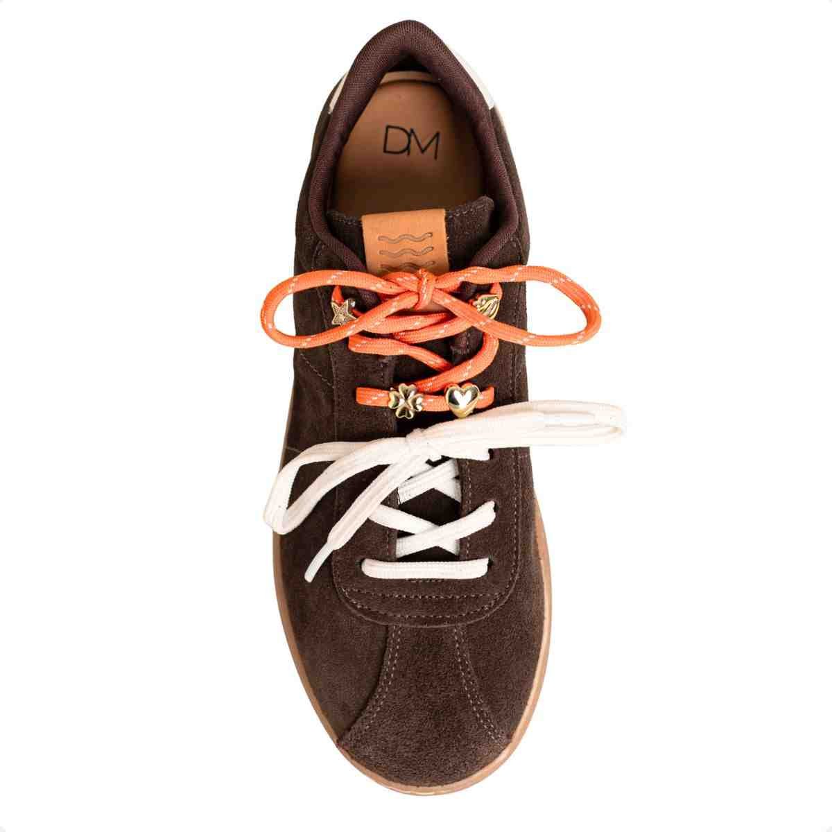 Tênis Feminino Casual Dm Chuteira Em Couro Suede Café Marrom 6