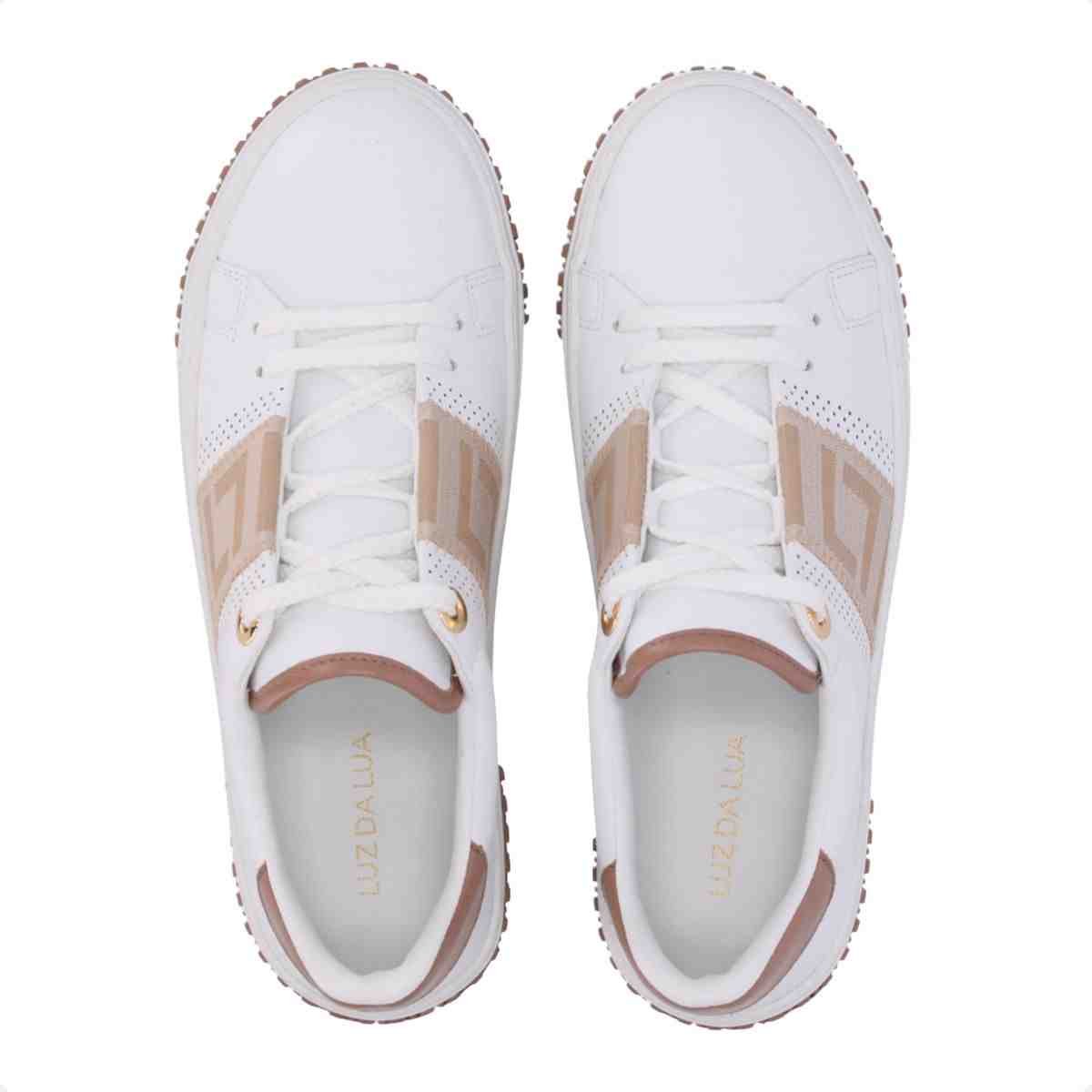Tênis Casual Feminino Luz Da Lua  Branco Caramelo Branco 4