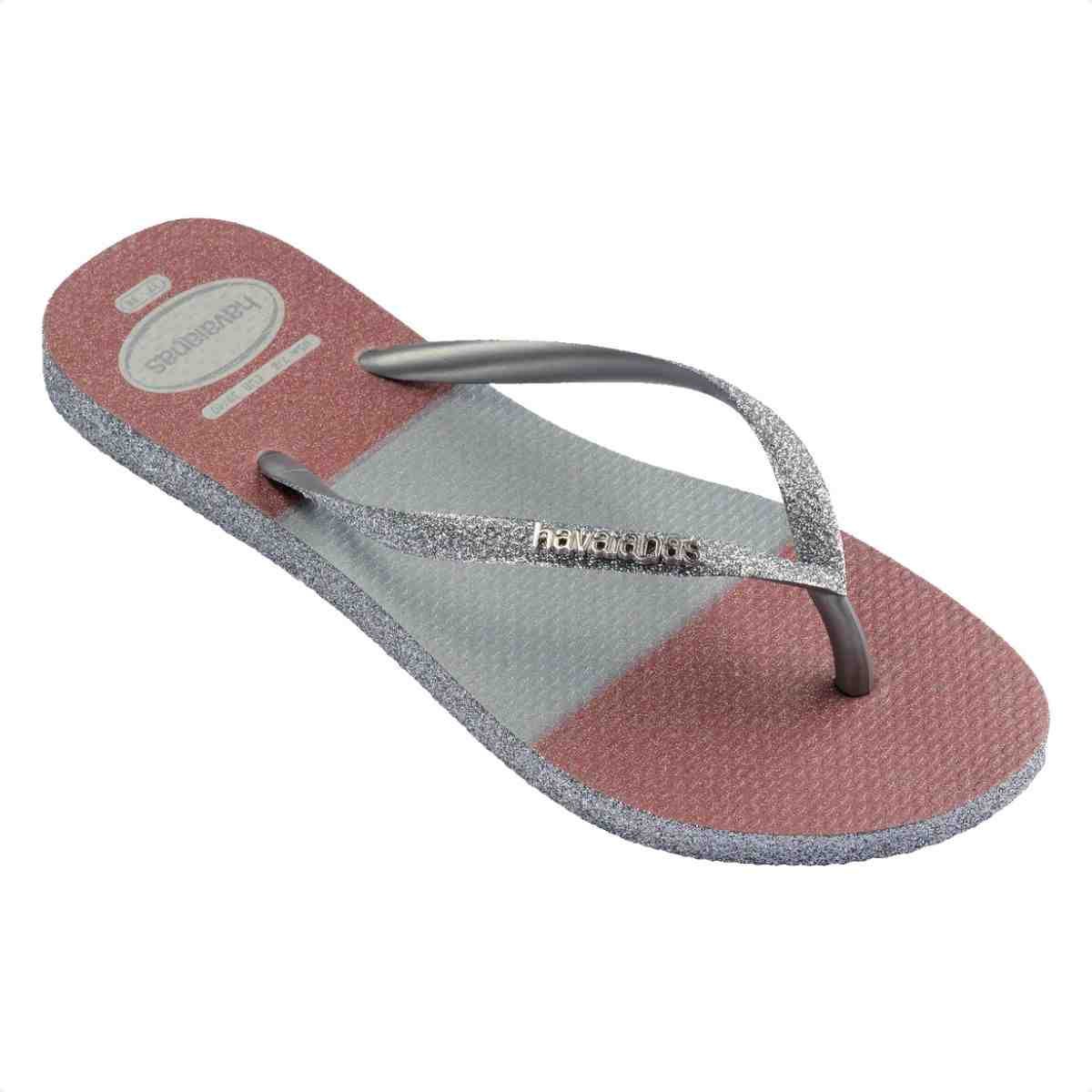 Chinelo Feminino Dedo Glitter Glam Fc Havaianas  Cinza Gelo Prata 3