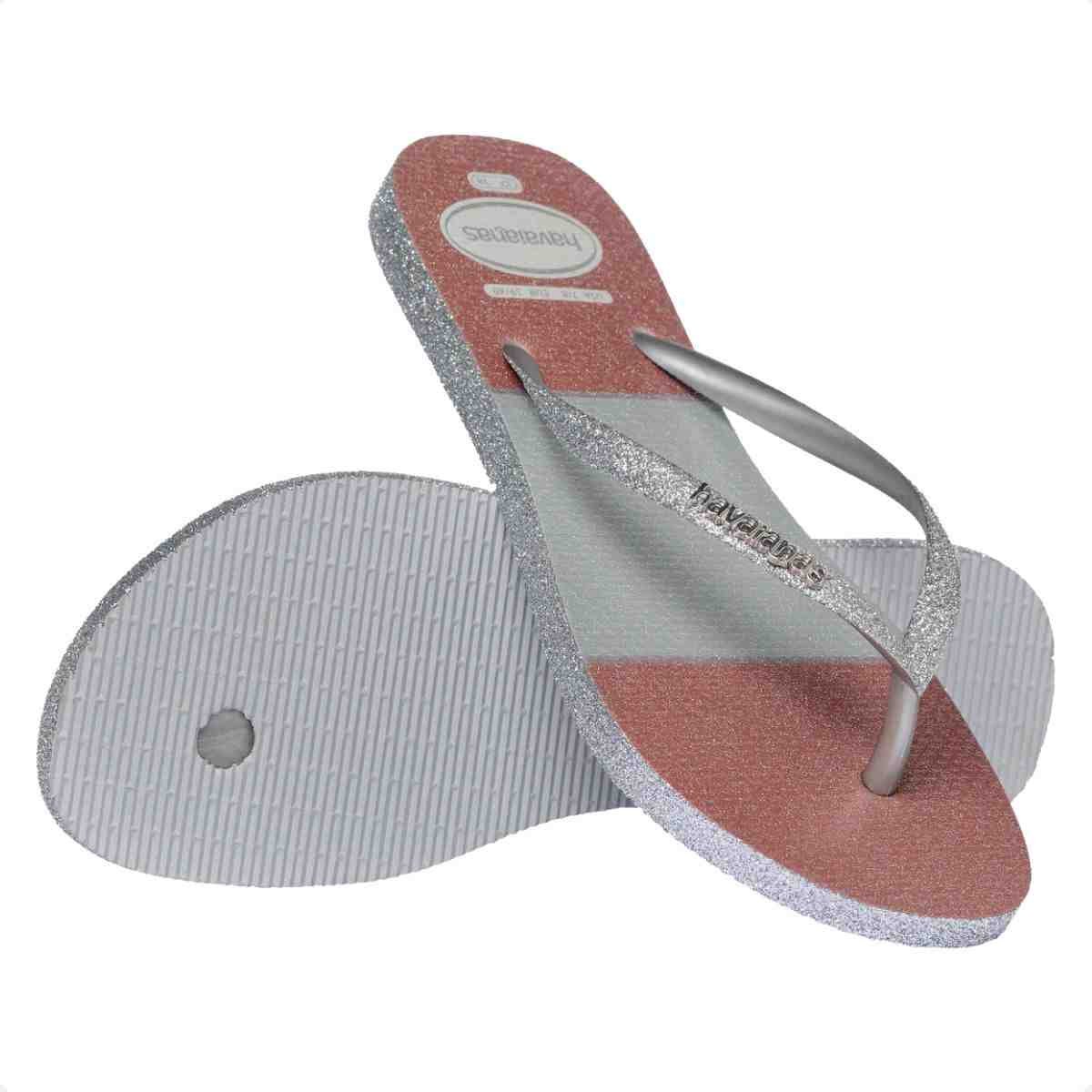 Chinelo Feminino Dedo Glitter Glam Fc Havaianas  Cinza Gelo Prata 4