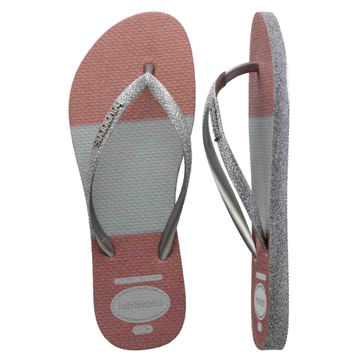 Chinelo Feminino Dedo Glitter Glam Fc Havaianas  Cinza Gelo Prata 5