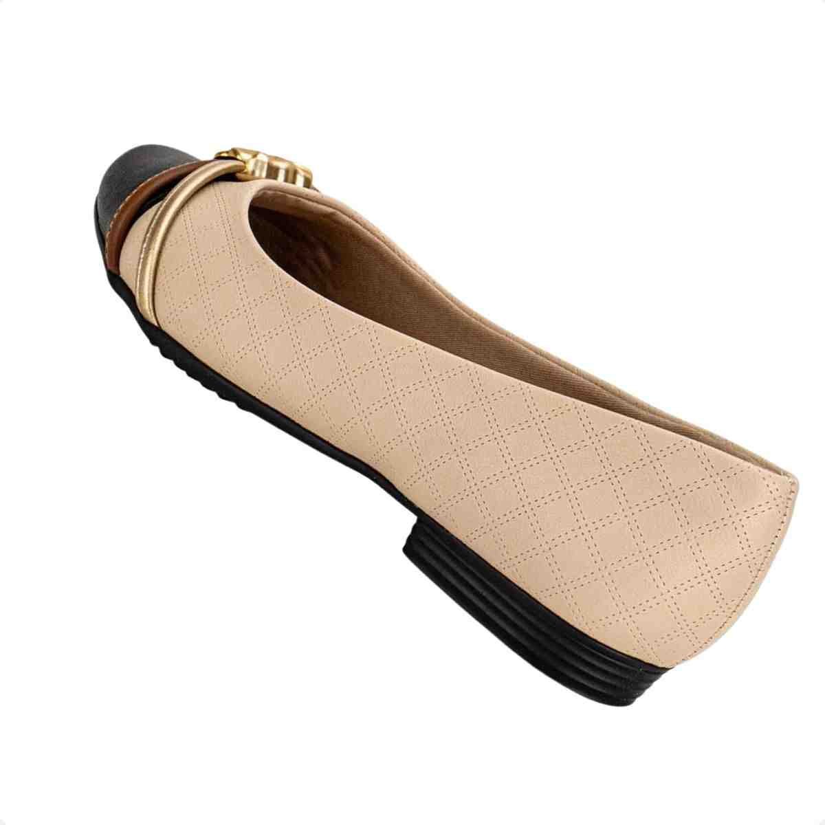 Sapatilha Feminina Bico Quadrado Piccadilly Bege Preto Bege 4