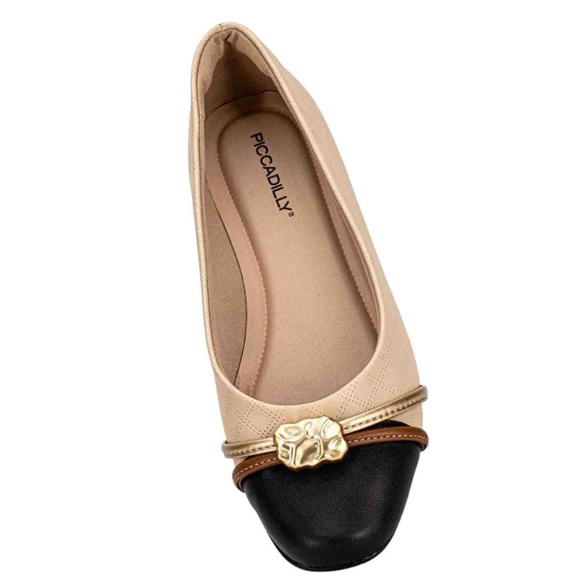 Sapatilha Feminina Bico Quadrado Piccadilly Bege Preto Bege 5