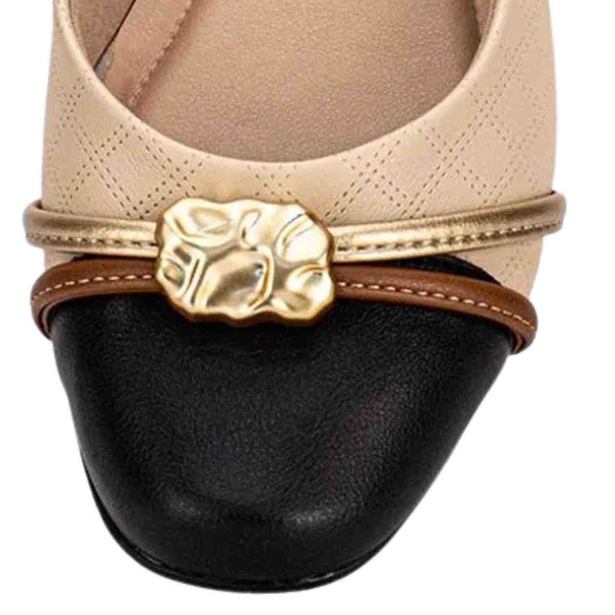 Sapatilha Feminina Bico Quadrado Piccadilly Bege Preto Bege 6