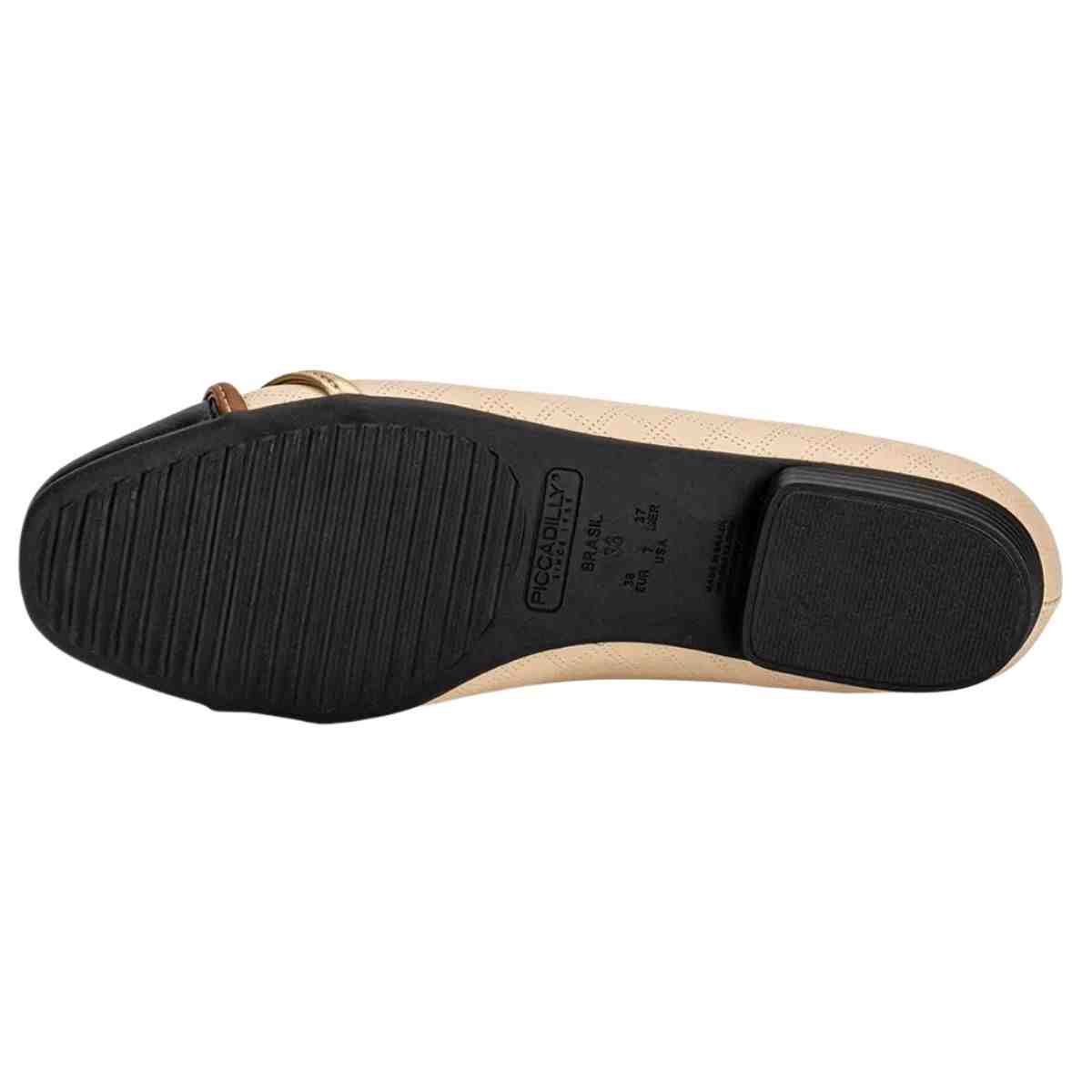 Sapatilha Feminina Bico Quadrado Piccadilly Bege Preto Bege 7