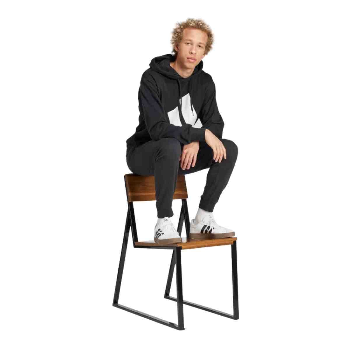 Jaqueta Masculina Adidas Moletom Terry Francês Com Logotipo Grande Essentials Preta Preto 3