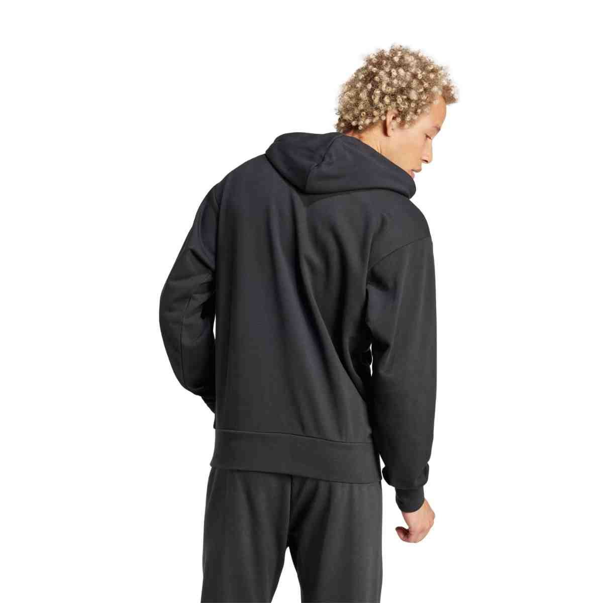 Jaqueta Masculina Adidas Moletom Terry Francês Com Logotipo Grande Essentials Preta Preto 4