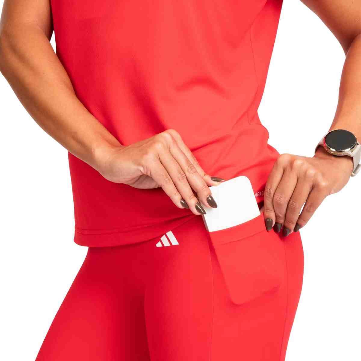 Shorts Feminino Curto Adidas 3 Listras Com Bolso Vermelho Vermelho 2