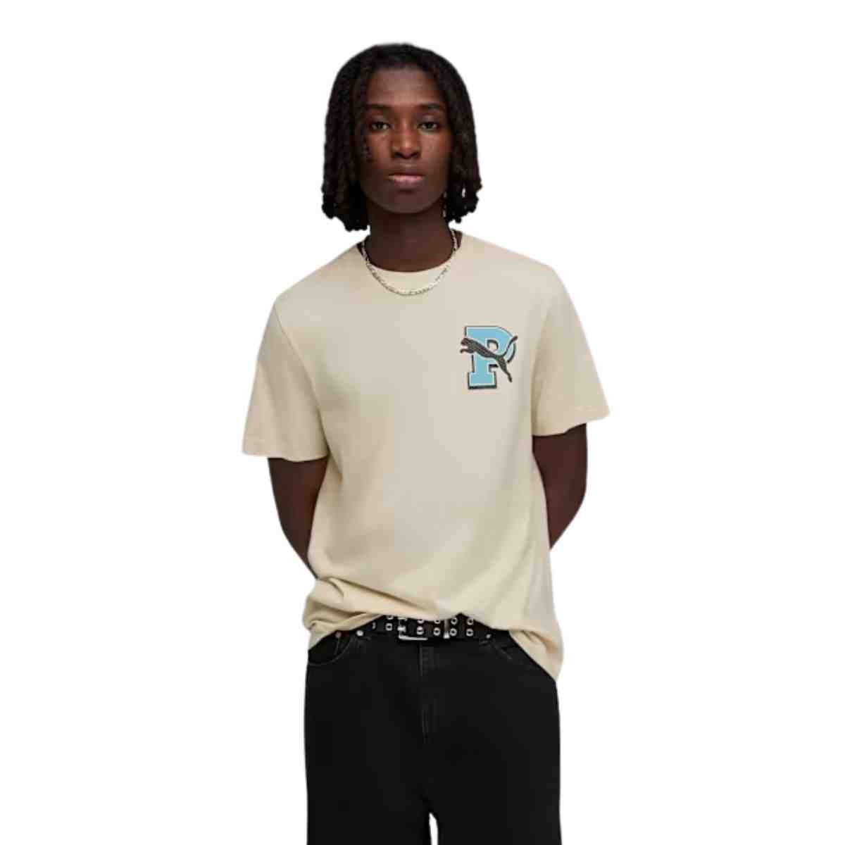 Camiseta Masculina Puma Graphic Varsity Bege