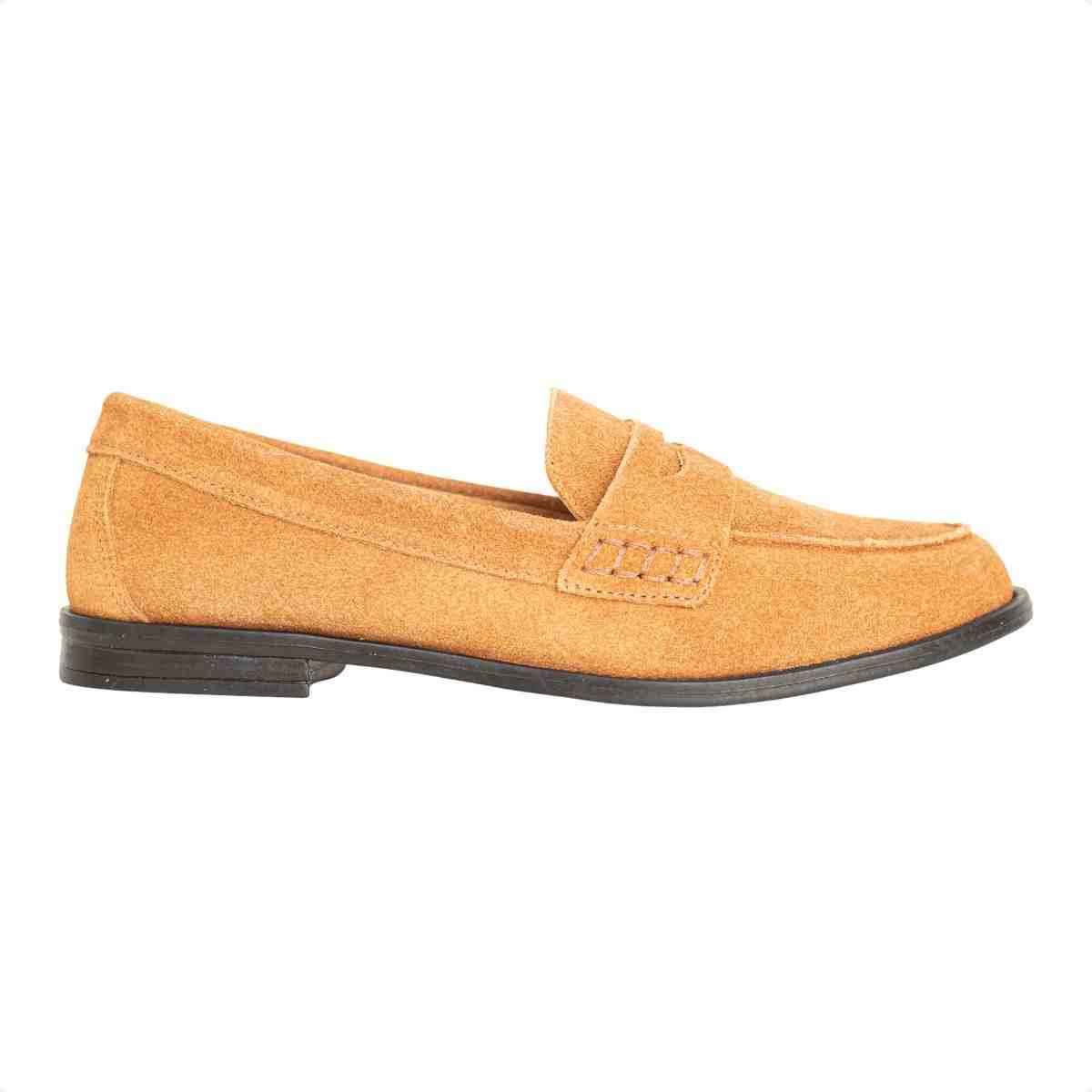 Sapato Feminino Dm Mocassim Em Couro Camurça Caramelo