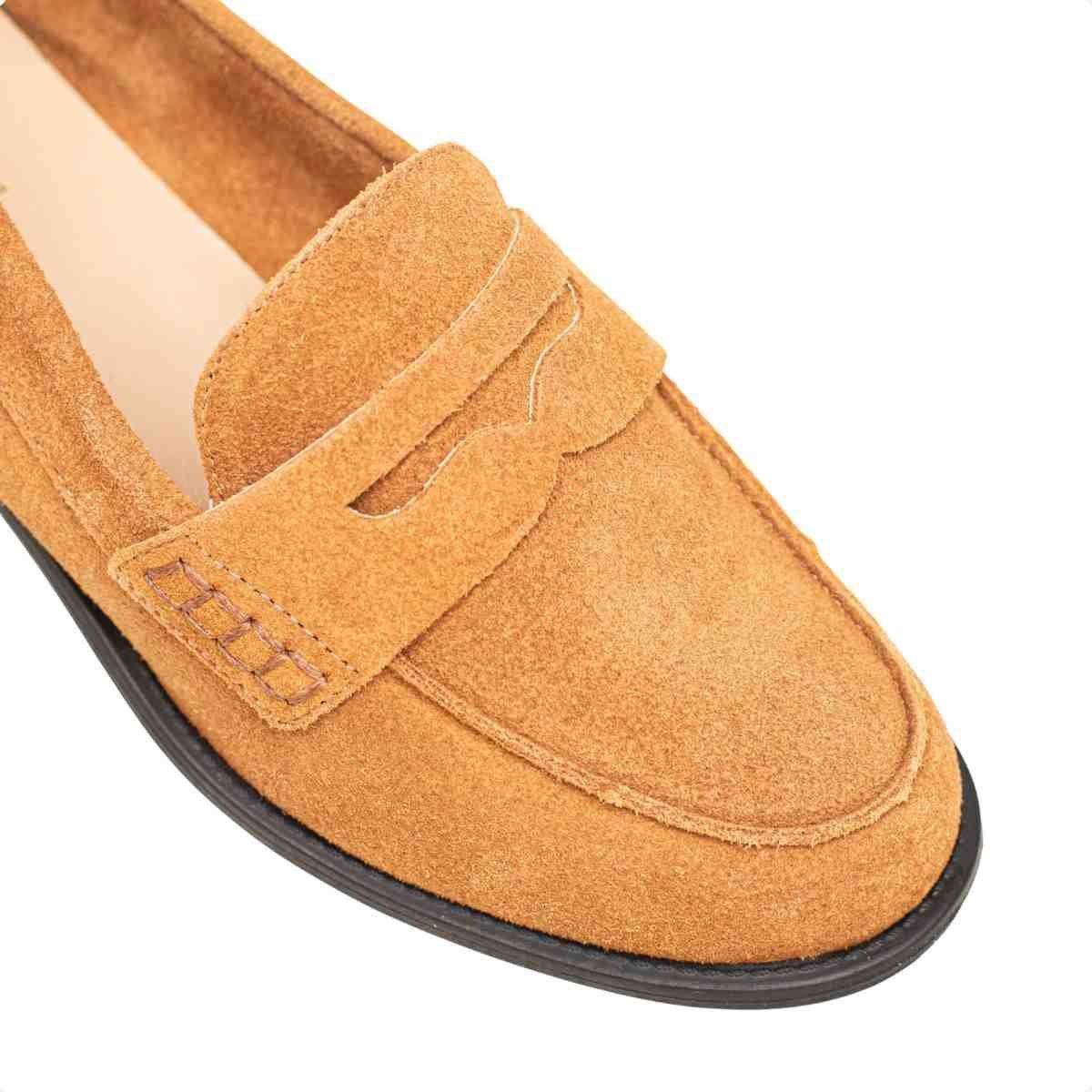 Sapato Feminino Dm Mocassim Em Couro Camurça Caramelo Caramelo 3